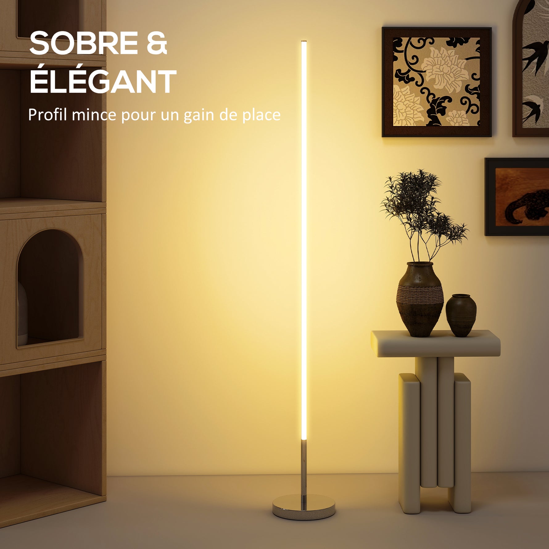 Lampadaire LED, lampadaire sur pied salon à intensité variable, télécommande, interrupteur à pied, Ø20x150cm, argent