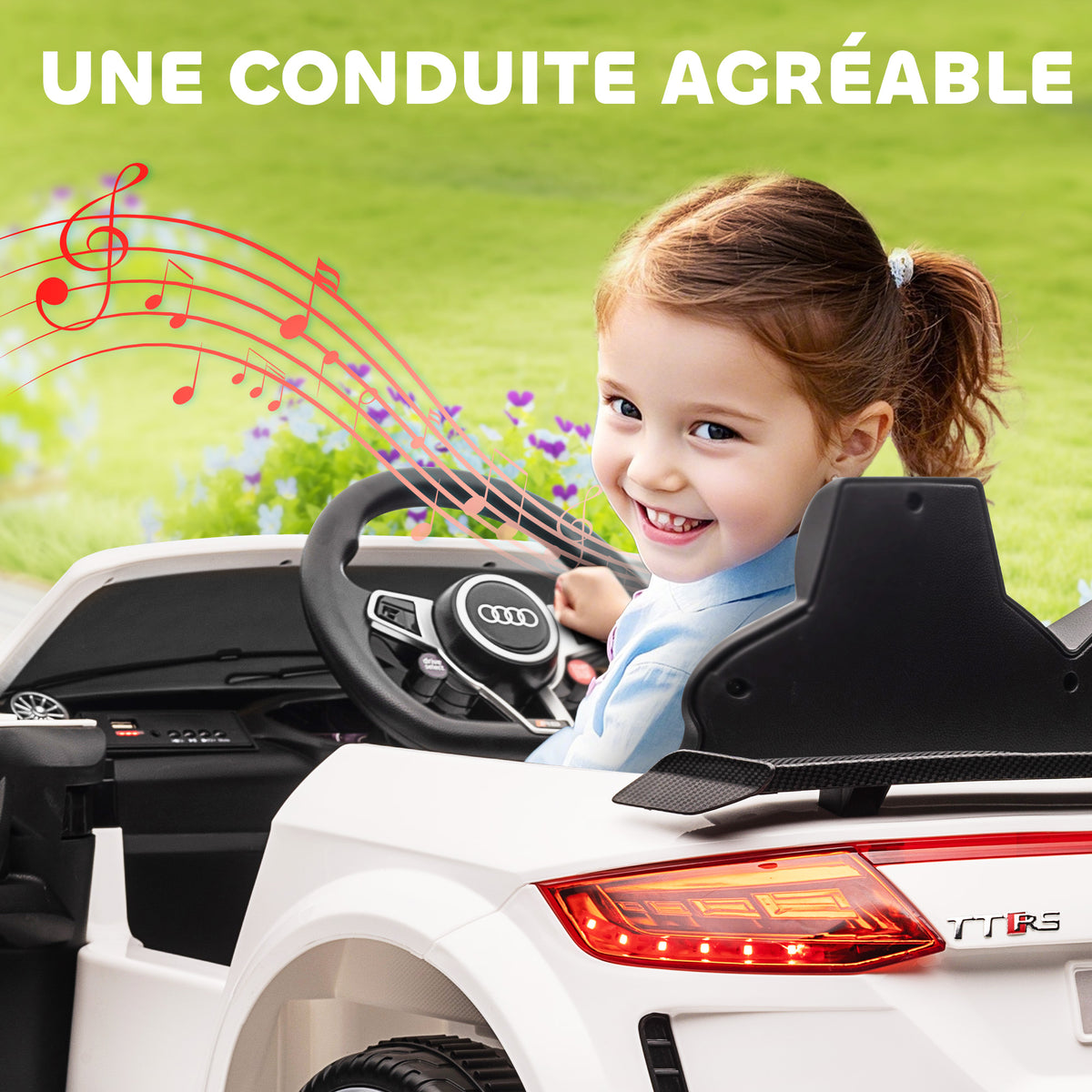 Voiture électrique enfant véhicule électrique enfant Audi TT RS 12 V 30 W V. Max. 3 Km/h télécommande 2,4G Effets sonores + Lumineux Blanc