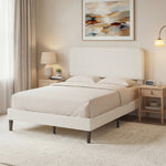 Cadre de Lit 140x190cm avec Sommier, Tête de Lit Réglable, Lit Double Rembourré en Velours Teddy, Lattes en Métal, Blanc