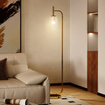 Lampadaire sur pied salon lampe sur pied avec abat-jour en verre texturé interrupteur à pied 29 x 25 x 152 cm métal or