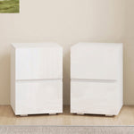 Set di 2 Comodini, Tavolini con 2 Cassetti, Frontali Lucidi, Ampio Piano, 40x40x58cm, Bianco