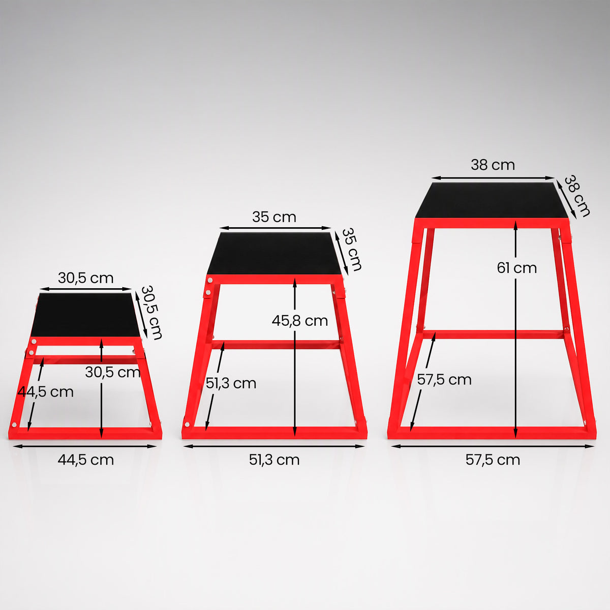 Boîte Entraînement Pliométrique Trapézoïdale en Acier, 3 Plateformes de Saut Antidérapantes 30,5/45,8/61 cm, Rouge