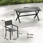Ensemble de Salle à Manger Extérieur 7 Pièces pour 6 Personnes, Table et Chaises Empilables avec Lattes Effet Bois, Cadre en Aluminium, Gris