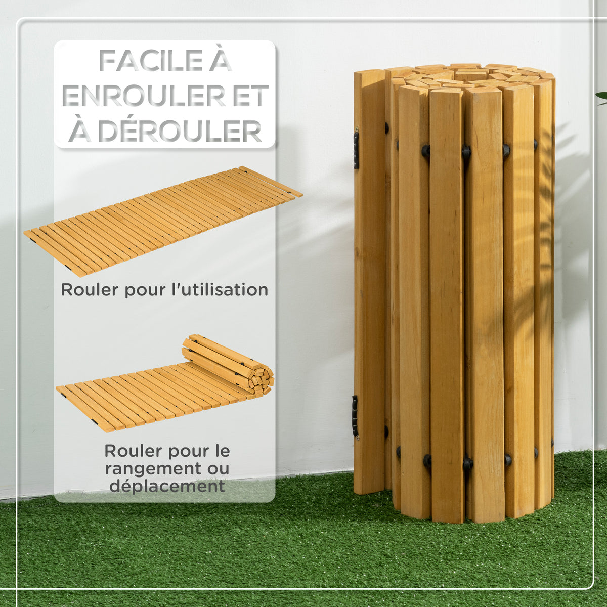 Allée chemin de jardin en lattes de bois enroulable - bois massif de pin 185 x 60 cm