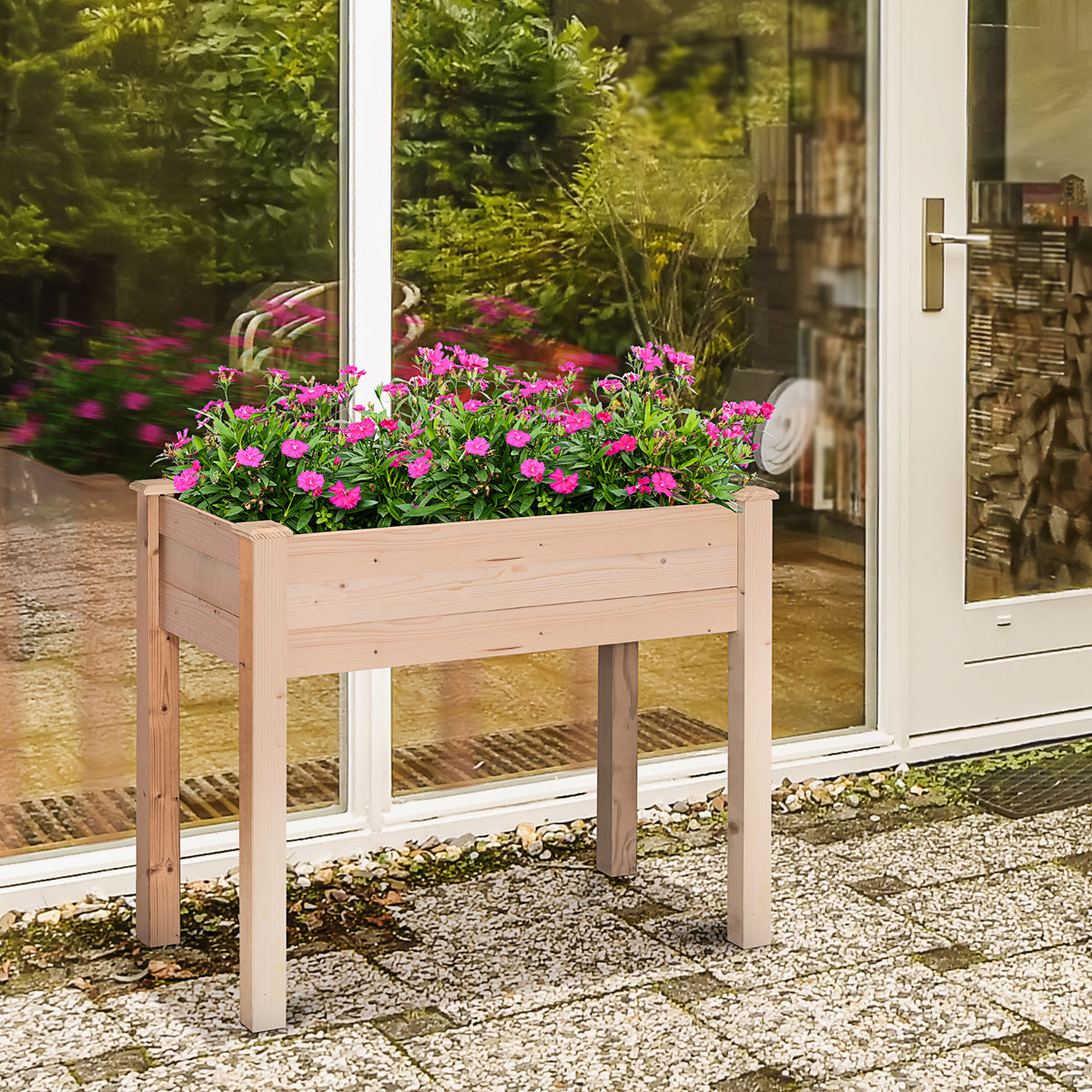 Jardinière surélevée en Bois, Carré Potager sur Pied surélevé, Trous de Drainage, Tissu non tissé, 86x46x76 bois naturel