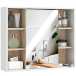 Armoire murale, meuble salle de bain avec miroir, miroir salle de bain avec rangement, placard à portes et 6 compartiments ouverts, 60 x 14,5 x 49,4 cm, blanc