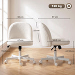 Chaise de Bureau Ergonomique, Fauteuil de Bureau Inclinable en Tissu Bouclette Sans Accoudoirs, Hauteur Réglable, Crème