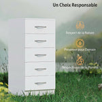 Commode 5 tiroirs, meuble de rangement étroit, style moderne, pour chambre à coucher, salon, couloir, 40x35x85cm, blanc