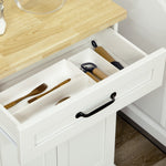 Desserte de cuisine à roulettes multi-rangements 1 tiroir 1 placard 1 portes-torchons blanc et plateau en bois