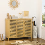 Meuble à chaussures armoire à chaussures style naturel - 2 placards avec 8 étagères - en bambou bois naturel