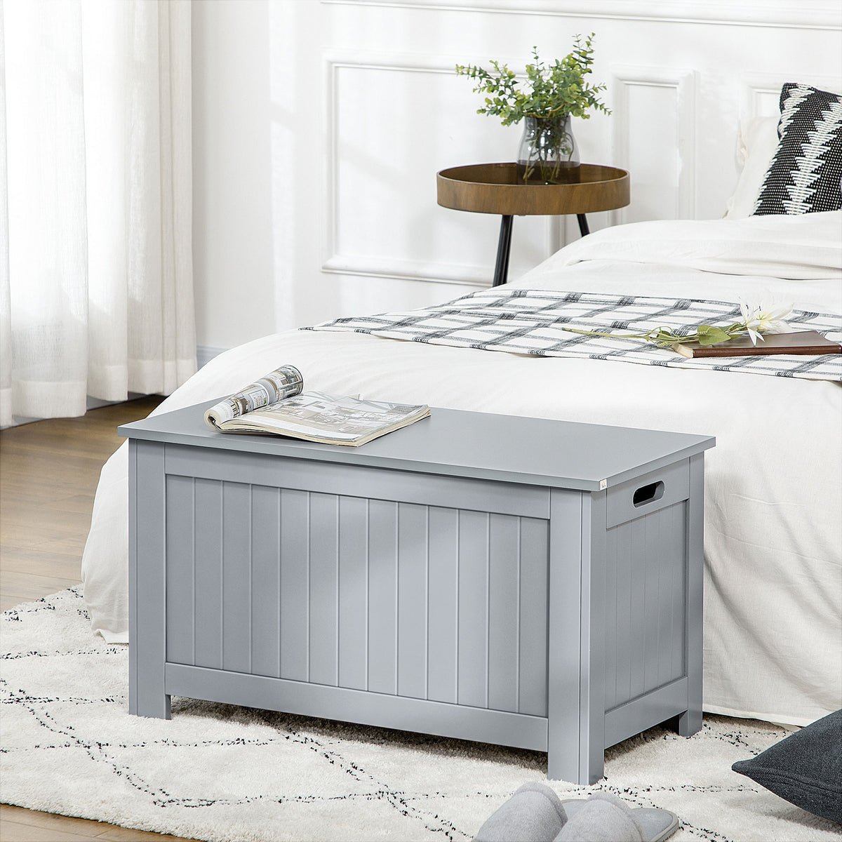 Storage chest with safety hinges wooden storage box toy chest flip-top lid grey