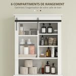 Meuble WC dessus de toilette avec porte coulissante, avec 6 compartiments de rangement, blanc
