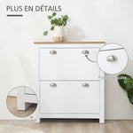 Meuble à chaussures 12 paires, armoire à chaussures étroite avec 2 tiroirs rabattables et étagères réglables, poignées coquilles métal, pour couloir, entrée, 79 x 23 x 90,5 cm, blanc et chêne