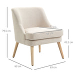 Fauteuil Scandinave Confortable pour Salon et Chambre, Pieds en Bois Massif, Revêtement en Tissu Lin, Beige
