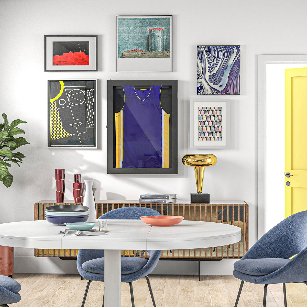 Frame box T-frame cadre pour maillot porte acrylique doublure interne feutre 60 x 6,5 x 80 cm noir