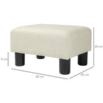 Pouf repose-pied tabouret bas en tissu de lin capacité de charge 110 Kg 40 x 30 x 24 cm beige