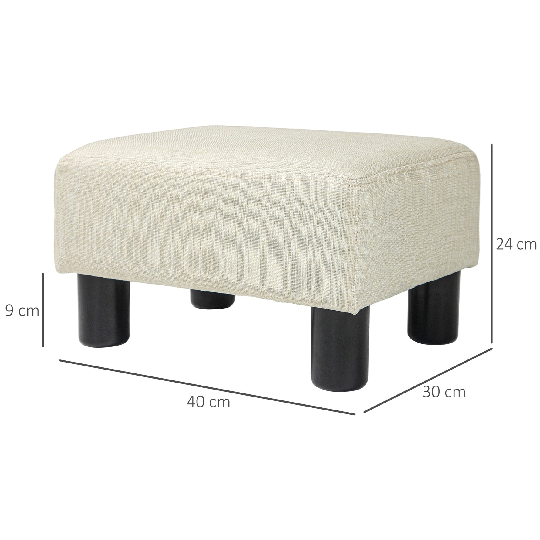 Pouf repose-pied tabouret bas en tissu de lin capacité de charge 110 Kg 40 x 30 x 24 cm beige