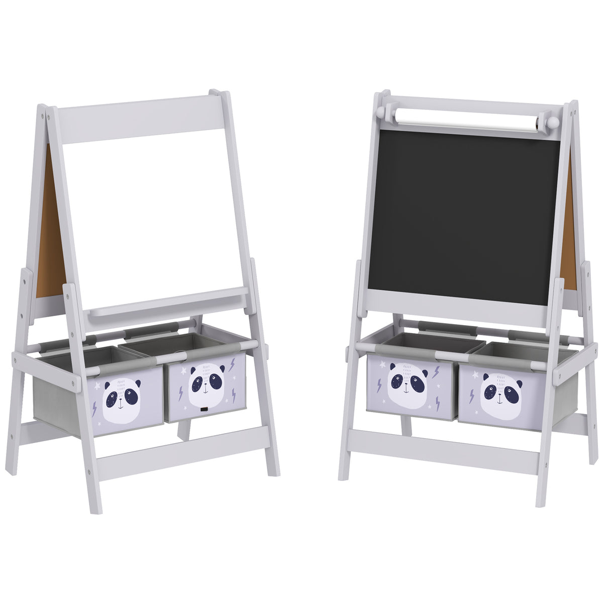 Tableau chevalet enfant ardoise double face tableau à craie rouleau papier 2 paniers 54 x 46,5 x 93 cm gris
