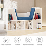 Bibliothèque banc 2 en 1 avec coussins de siège, étagère cube 6 compartiments ouverts et 2 niveaux, meuble de rangement pour salon, chambre à coucher, bureau, 102 x 30 x 61 cm, bleu