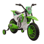 Moto Cross électrique pour Enfant 3 à 5 Ans 12 V 3-8 Km/h avec roulettes latérales Amovibles dim. 106,5L x 51,5l x 68H cm Vert