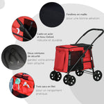 Passeggino pieghevole per animali cane gatto con cuscino incluso ruote con freno tessuto Oxford 600D 102 x 62 x 105 cm rosso