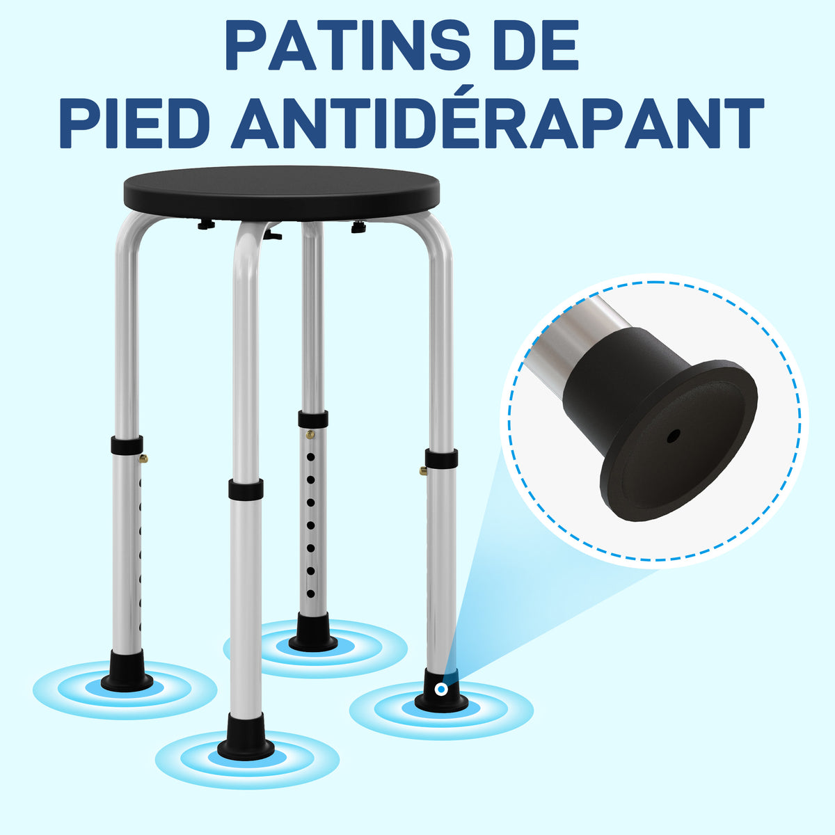 Tabouret de Douche réglable en Hauteur siège de Douche Ergonomique Pieds antidérapants Charge Max. 136 Kg alu HDPE Noir