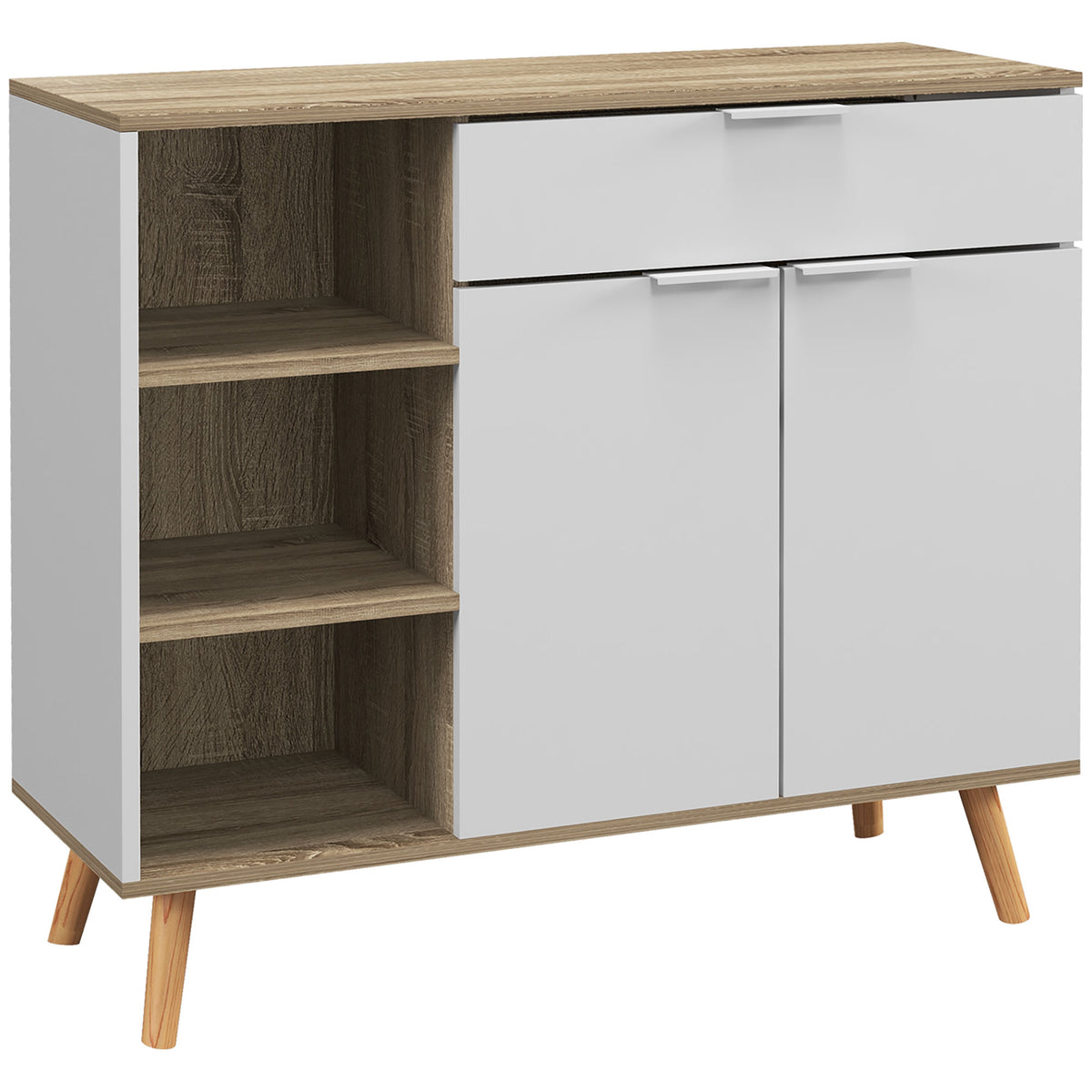 Meuble de rangement buffet cuisine 1 tiroir 1 placard double porte 3 étagères réglables 95 x 35 x 85 cm blanc