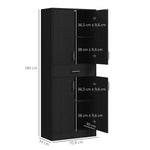 Buffet haut armoire de cuisine 4 portes 2 placards et 1 tiroir central hauteur 180 cm avec 2 étagères réglables noir