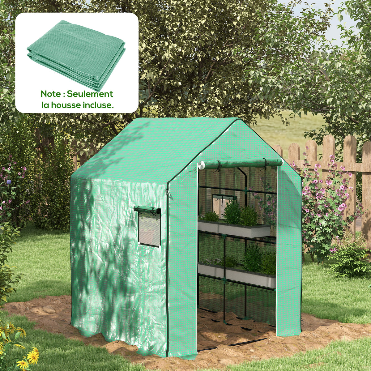 Telo di ricambio per serra da giardino 140 x 143 x 190 cm con finestra e porta con cerniera anti-UV