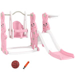 Scivolo e altalena 4 in 1 per bambini con canestro da basket, scivolo, altalena, 147,5x160x107cm, rosa