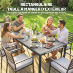 Table de jardin pour 4 à 6 personnes, table à manger extérieure avec plateau à effet bois, 150 x 80 x 74 cm, gris