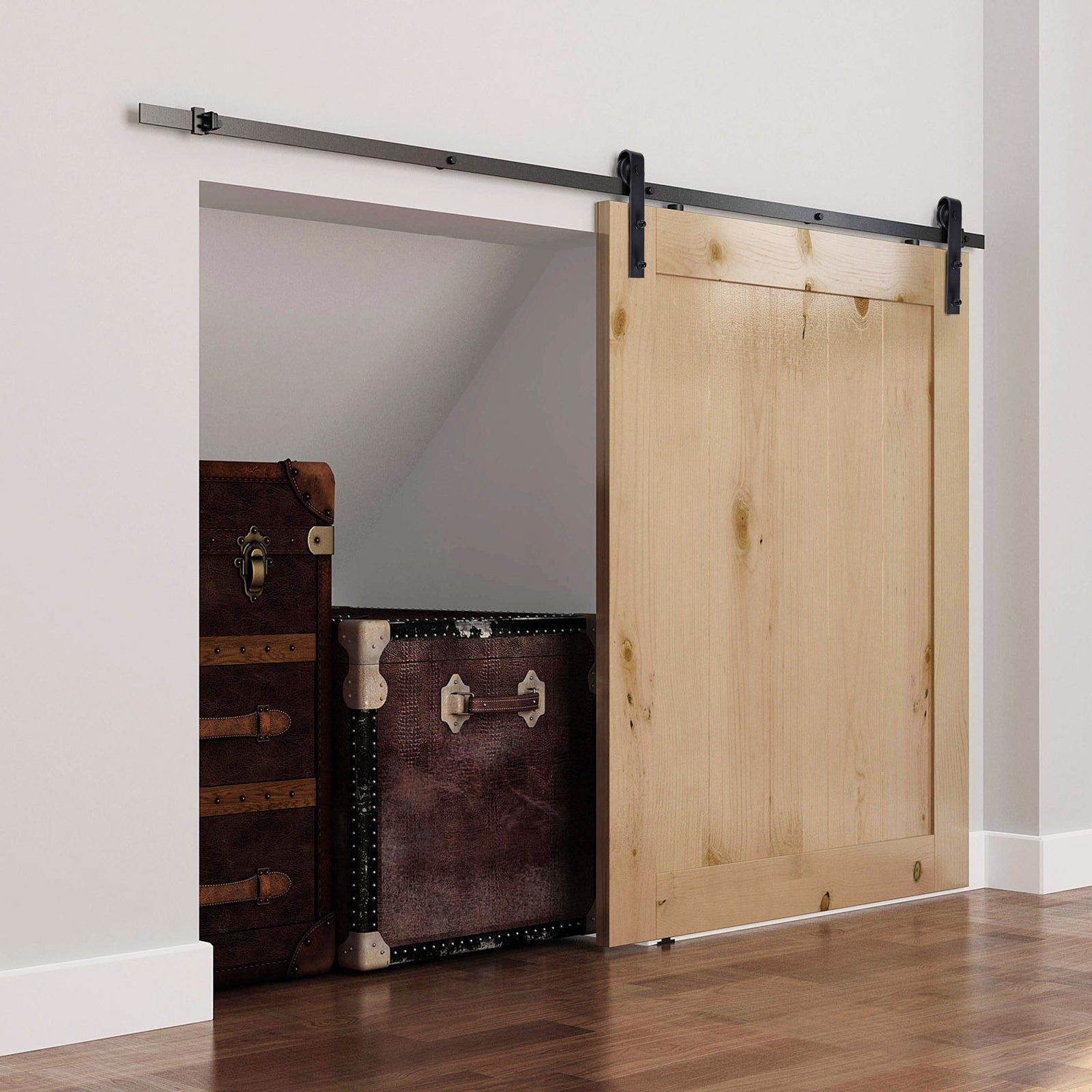 200 CM Rail porte coulissante quincaillerie de porte coulissante en acier au carbone capacité de charge 90 kg - noir