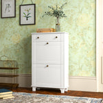 Meuble chaussure entrée étroit avec tiroirs à portes abattants et étagère réglable, 60 x 23,5 x 98,5 cm, blanc
