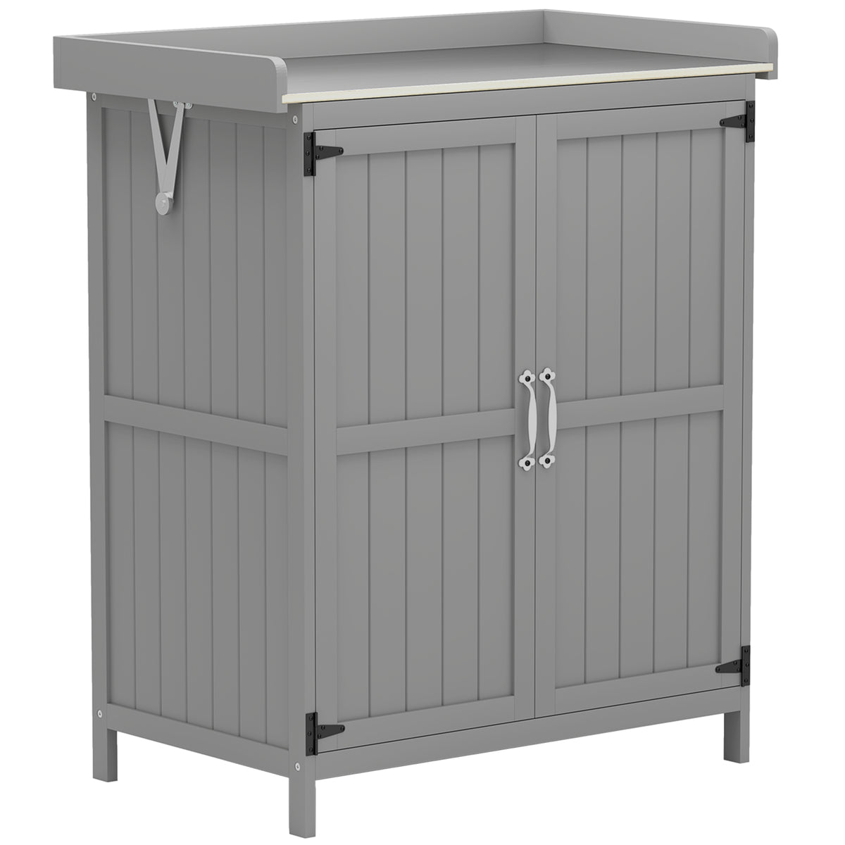 Armoire de jardin en bois abri de jardin avec 2 portes, toit à charnières et étagère, 74 x 43 x 88 cm, gris