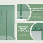 Serre de Jardin Anti-UV 2 fenêtres moustiquaires + Barres renforcement 200L x 77l x 169H cm Acier PE Vert