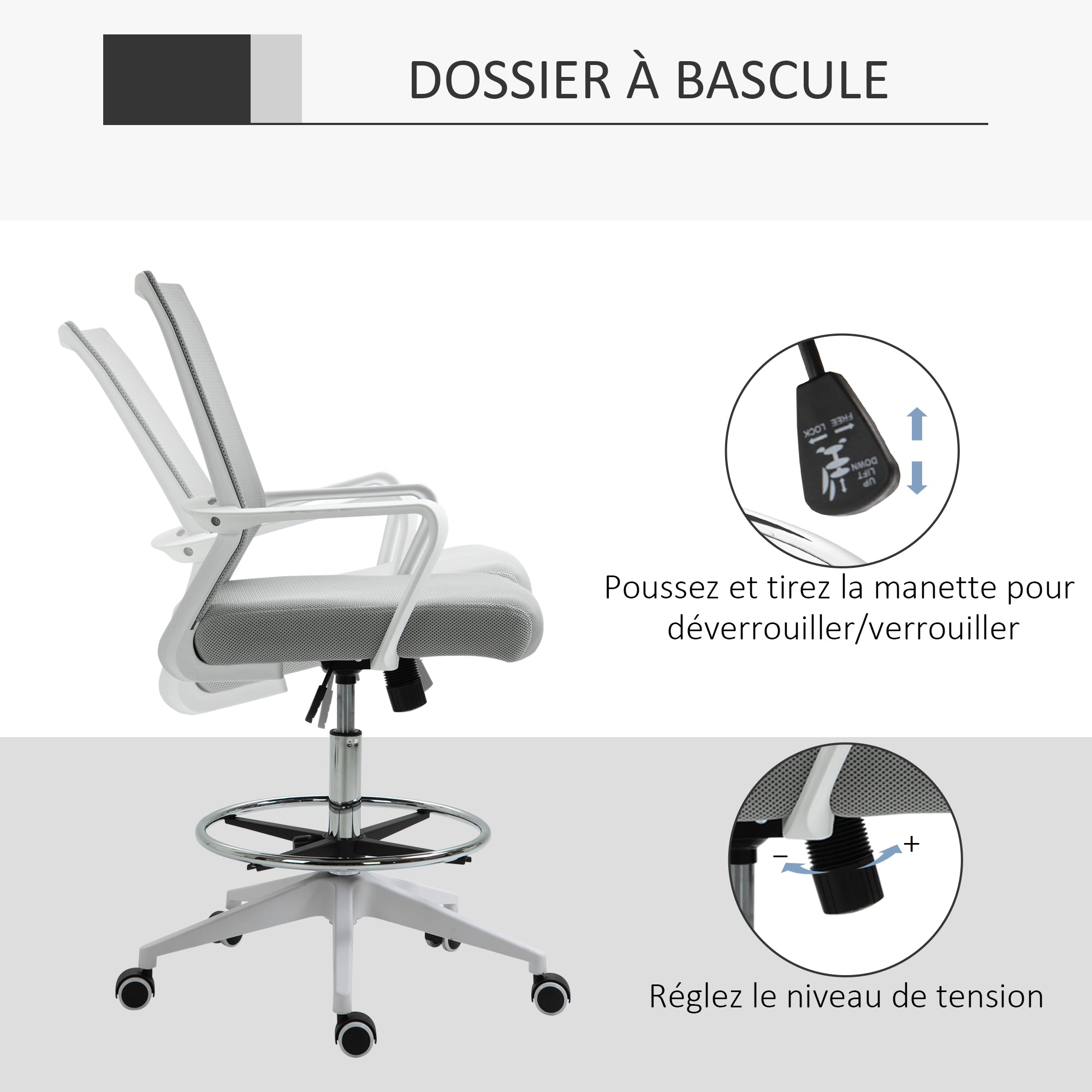 Set van 2 bureaustoelen bureaustoel hoge zitting verstelbaar afm. 64L x 60B x 106-126H cm 360° draaibaar mesh