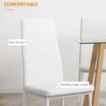 Lot de 4 chaises de salle à manger avec dossier haut, revêtement synthétique et pieds en acier, blanc