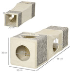 Tunnel pour chat intérieur jouets pour chats avec balle suspendue entrées multiples en sisal 98 x 30 x 30 cm crème