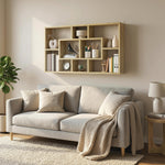 Étagère murale bibliothèque 8 cubes, meuble de rangement, design moderne, 85 x 14,5 x 47,5 cm, chêne