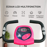 Foldable exercise bike - .fr x FFHandball collaboration - 8 resistance levels, adjustable saddle backrest, pink