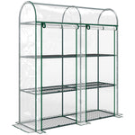 Serre de Jardin avec étagères 3 niveaux, Petite Serre en Bâche PVC et Châssis Acier, 2 Portes Roulantes, Transparent
