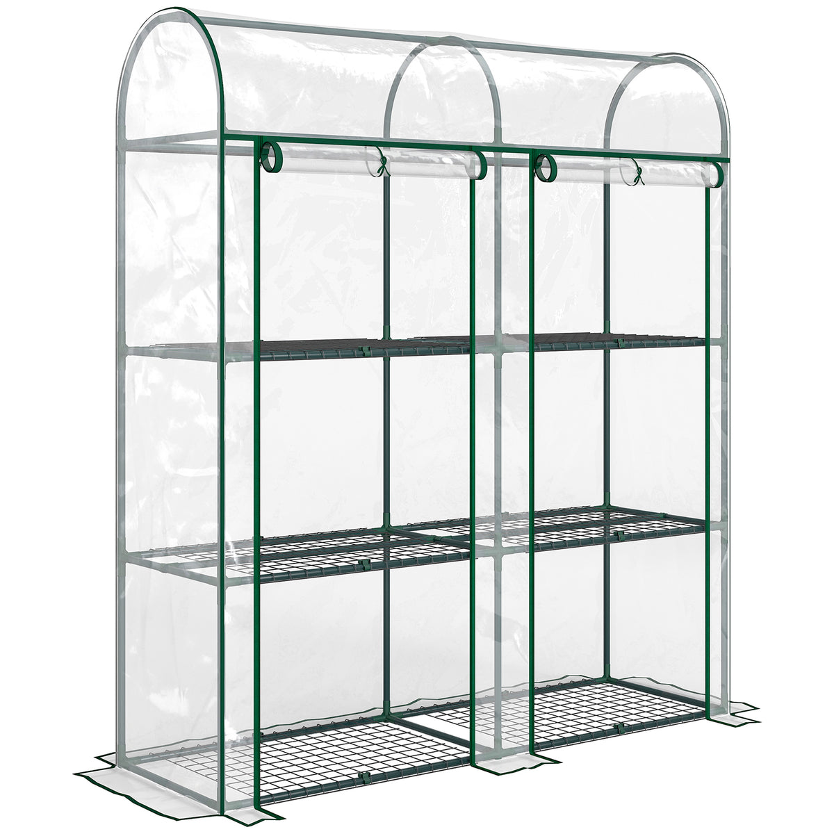 Serre de Jardin avec étagères 3 niveaux, Petite Serre en Bâche PVC et Châssis Acier, 2 Portes Roulantes, Transparent