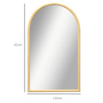 Miroir mural arche, 110 x 65 cm Cadre en bois, Miroir arqué pour le salon, la chambre, l'entrée, bois naturel