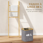 Bamboo towel rack with laundry basket, towel ladder with 1 laundry basket, 43 x 35 x 133 cm, gray