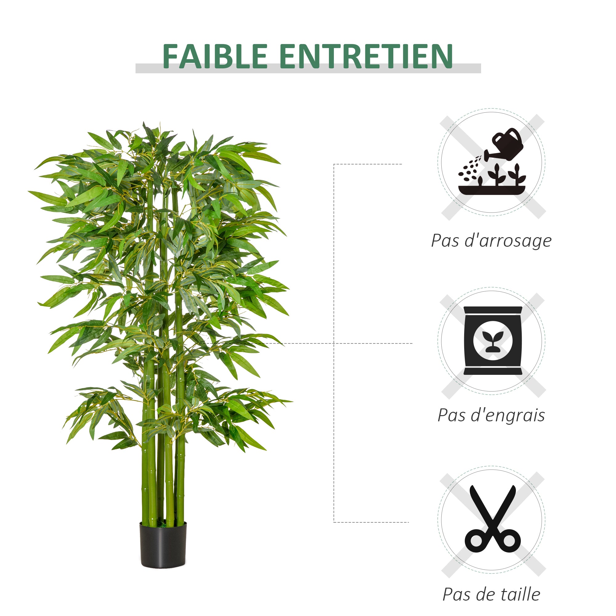 Bambou Artificiel XL 1,60H m 975 Feuilles denses réalistes Pot Inclus Noir Vert