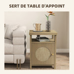 Lot de 2 tables de chevet étroite table d'appoint compartiment ouvert placard finition en rotin, 40 x 35 x 55 cm marron