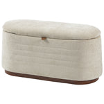 Moderne ovale opbergbank van chenillestof, voetenbank met opbergruimte, belastbaar tot 220 kg, 91 x 40,5 x 45 cm, beige