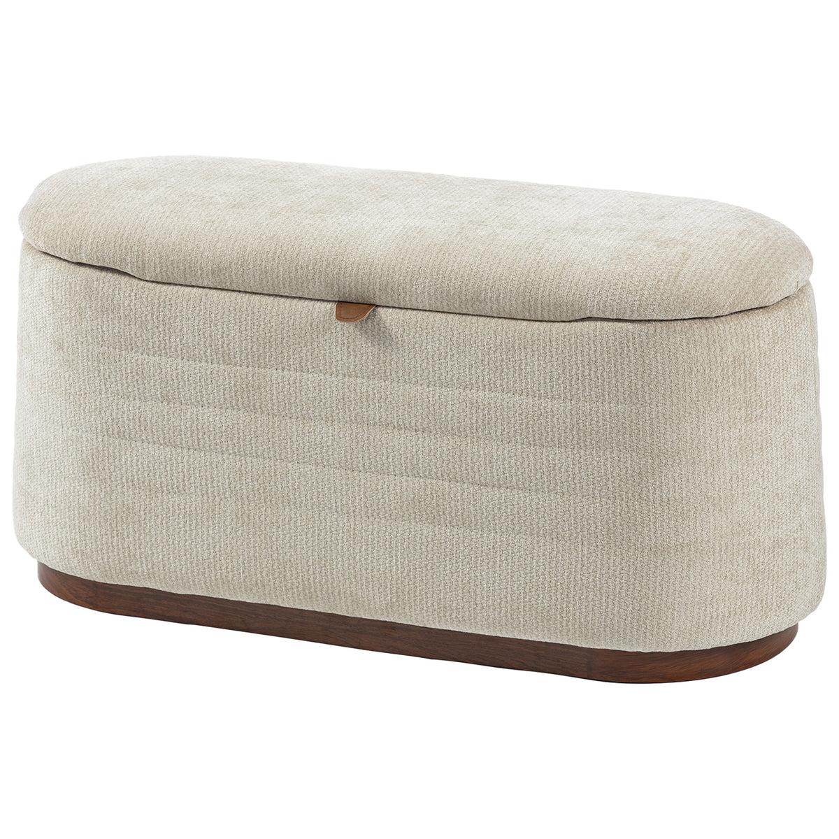 Moderne ovale opbergbank van chenillestof, voetenbank met opbergruimte, belastbaar tot 220 kg, 91 x 40,5 x 45 cm, beige