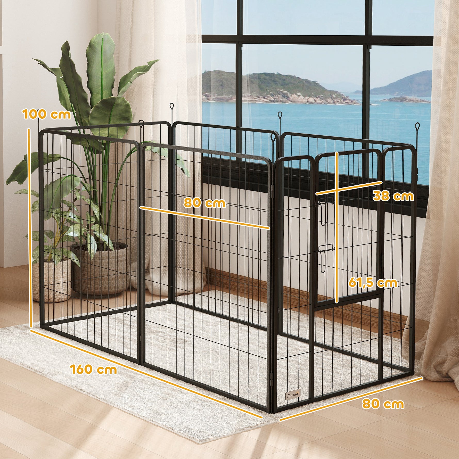 Parc pour chien, enclos chien 6 panneaux modulable et pliable, portable en acier avec porte 80 x 100 gris