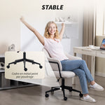 Chaise bureau ergonomique, fauteuil de bureau avec hauteur réglable, pivotant 360°, 63 x 65 x 83-92 cm, crème